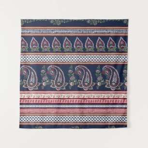 Elegante Marine Paisley: Zeitloses Grenzdesign Wandteppich