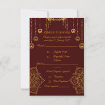 Elegante marine-rote und goldene Antwortkarte