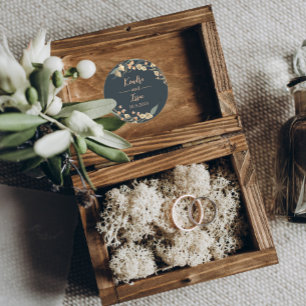 Elegante Marine und Beige Boho Botanical Runder Aufkleber