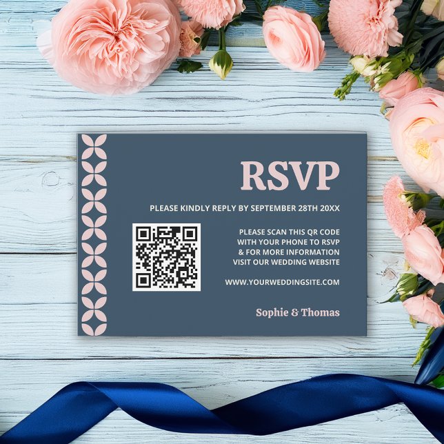 Elegante Marine und Blush Pink RSVP Karte (Von Creator hochgeladen)