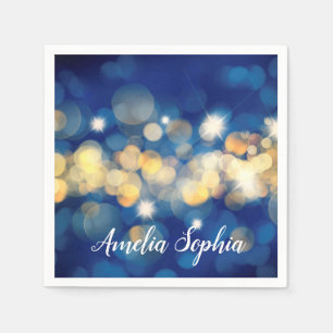 Elegante Marine und Gold Bokeh Quinceañera Serviette