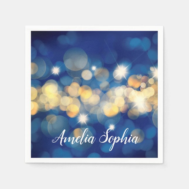 Elegante Marine und Gold Bokeh Quinceañera Serviette (Vorderseite)