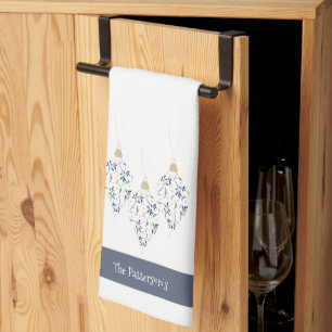 Elegante Marine und Gold Watercolor Geschirrtuch