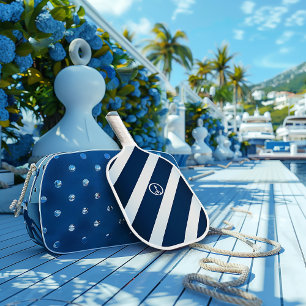 Elegante Marine und Light Blue Striped Nautical Pickleball Schläger