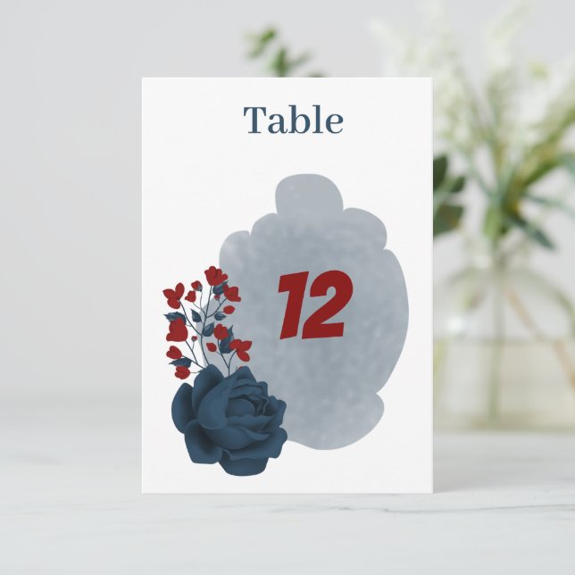 Elegante Marine und rote Blume Tischnummer (Stehend Vorderseite)
