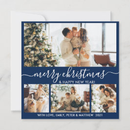 Elegante Marine und White 4 Foto Collage Weihnacht Feiertagskarte
