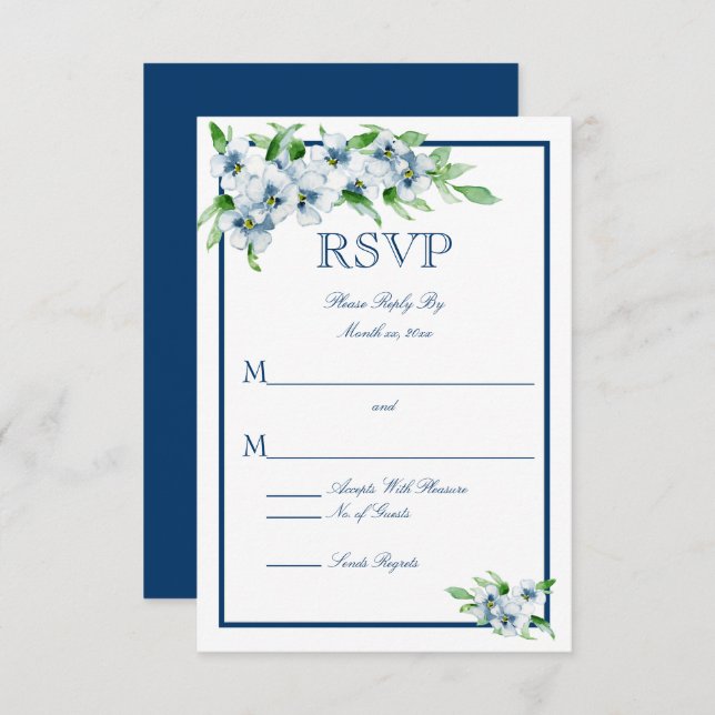 Elegante Marine und White, Wedding RSVP (Vorne/Hinten)