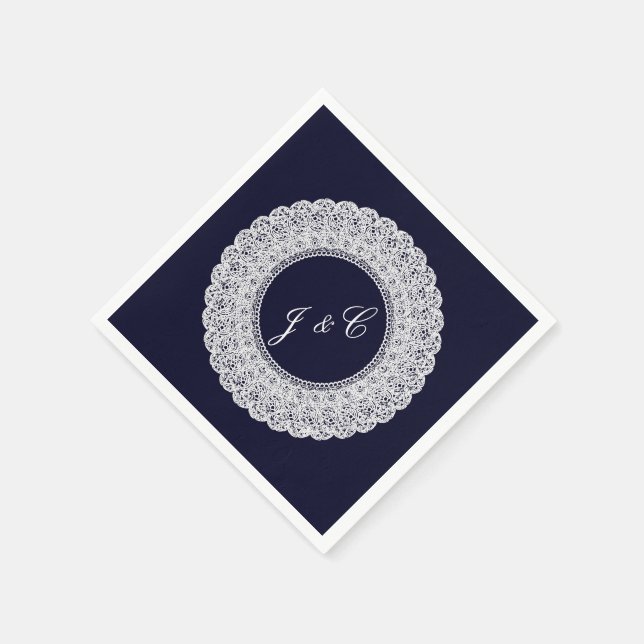 Elegante marineblau-weiße Spitzencocktail-Serviett Serviette (Ecke)