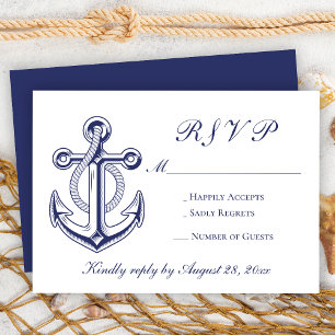 Elegante marineblaue Anker-Hochzeits-RSVP RSVP Karte