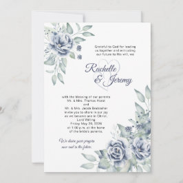 Elegante marineblaue Aquarell-Blumenhochzeit Einladung