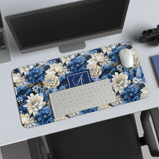 Elegante marineblaue Blumen Personalisierter Schre Schreibtischunterlage