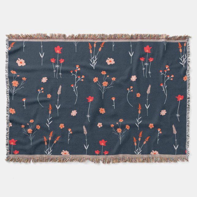 Elegante marineblaue Blumen-Wurfdecke Decke (Vorderseite)