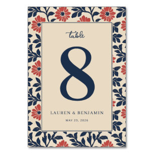 Elegante marineblaue Blumennummerntafel Tischnummer