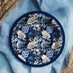 Elegante marineblaue Elfenbein-blumige Luxus-Papie Pappteller