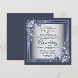 Elegante marineblaue florale gerahmte silberne Hoc Einladung