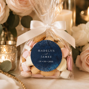 Elegante, marineblaue Hochzeit mit Glitter Runder Aufkleber