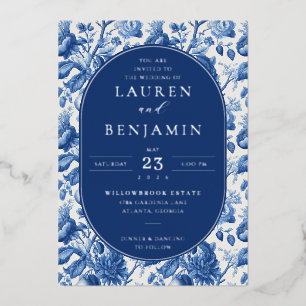 Elegante marineblaue Hochzeitseinladung mit Blumen Folieneinladung