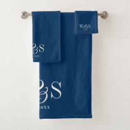 Elegante marineblaue Hochzeitspaare Badhandtuch Set