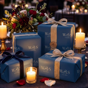 Elegante marineblaue Hochzeitspaare Geschenkpapier