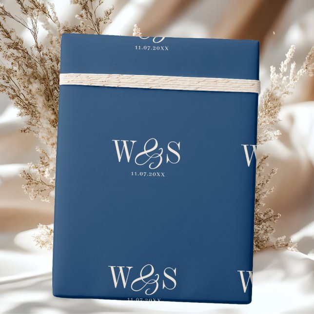 Elegante marineblaue Hochzeitspaare Geschenkpapier (Von Creator hochgeladen)