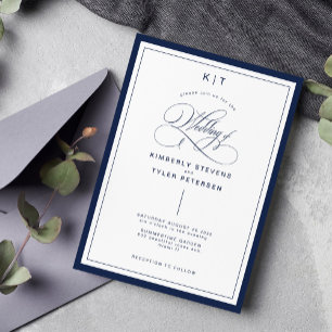 Elegante marineblaue klassische Hochzeit Einladung