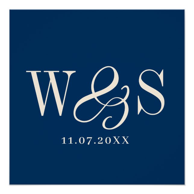 Elegante marineblaue Paare Hochzeit Poster (Vorderseite)