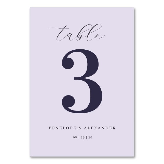 Elegante marineblaue typografische Tischnummer (Vorderseite)