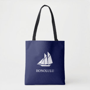 Elegante marineblaue und weiße Segelyacht