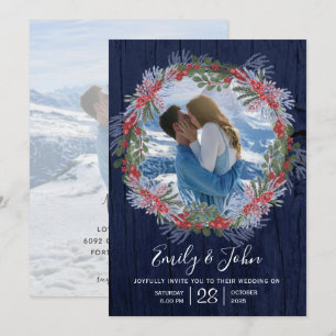 Elegante marineblaue Winter-Blumen-Hochzeit Einladung