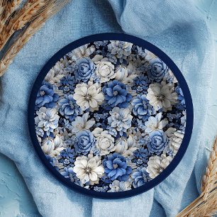 Elegante marineweiße elfenbeinfarbene Blumen-Party Pappteller