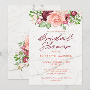 Elegante Marmor-Bordeaux-Malven-Pfirsich-Junggesel Einladung