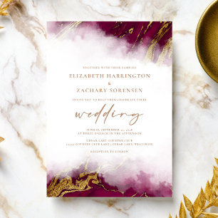 Elegante Marmor Burgundy Red Gold Wedding Einladung
