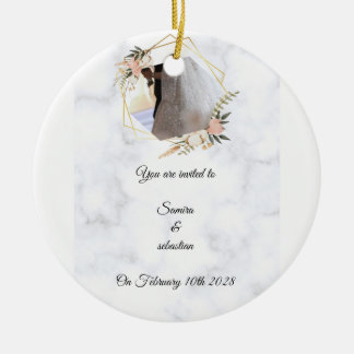 Elegante Marmor-Gold-Blumen-Hochzeitseinladung  Keramik Ornament