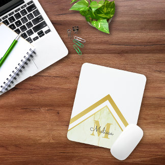 Elegante Marmor-Gold-Chevron-Monogramm Mousepad