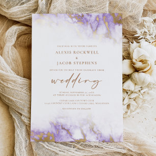 Elegante Marmor-Lavendel-Gold-Hochzeit Einladung