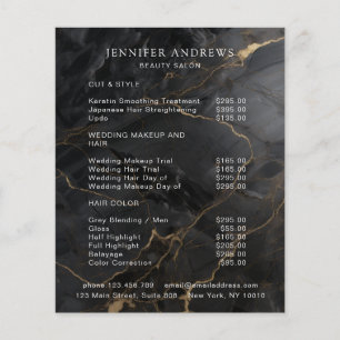 Elegante Marmor Schwarz-Gold Salon-Preisliste Flyer