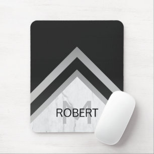 Elegante Marmor Schwarz Silber Chevron Monogramm Mousepad