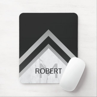 Elegante Marmor Schwarz Silber Chevron Monogramm Mousepad