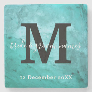 Elegante Marmor Schwarz-Weiß-Monogramm-Hochzeit Steinuntersetzer
