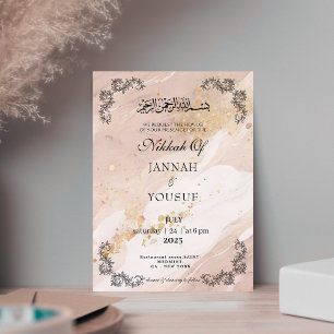 Elegante Marmor- und Gold-Nikkah-Muslim-Hochzeit Einladung