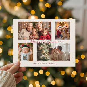 Elegante Marmor-Weihnachtskarte mit 4 Fotos Feiertagspostkarte