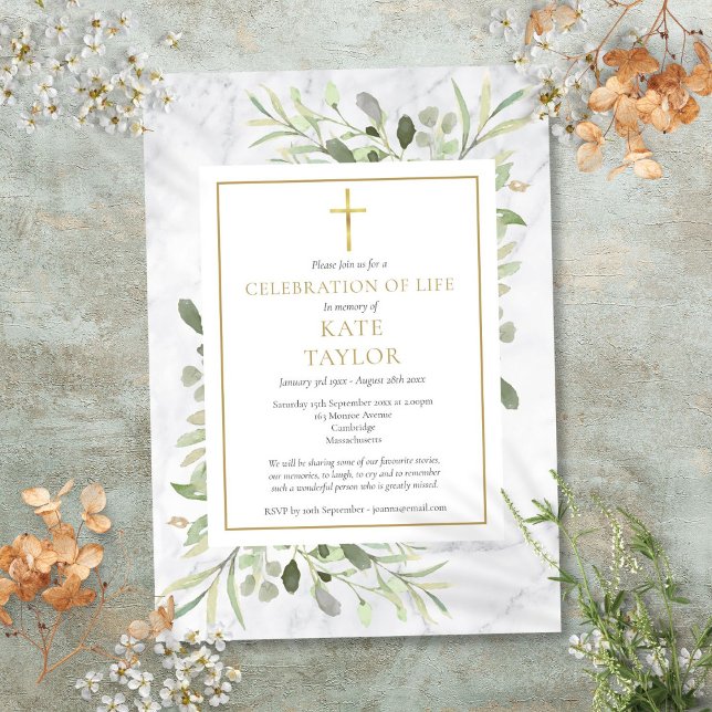 Elegante Marmorfeier zur Beerdigung des Lebens Einladung (Elegant Marble Celebration of Life Funeral Invitation)