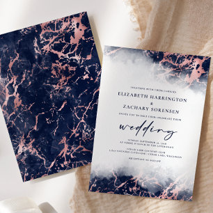 Elegante Marmorhochzeit der blauen Rose Einladung