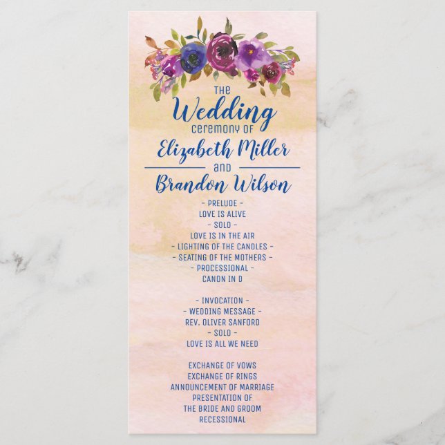 Elegante Marmorkletterhochzeit Programm (Vorderseite)