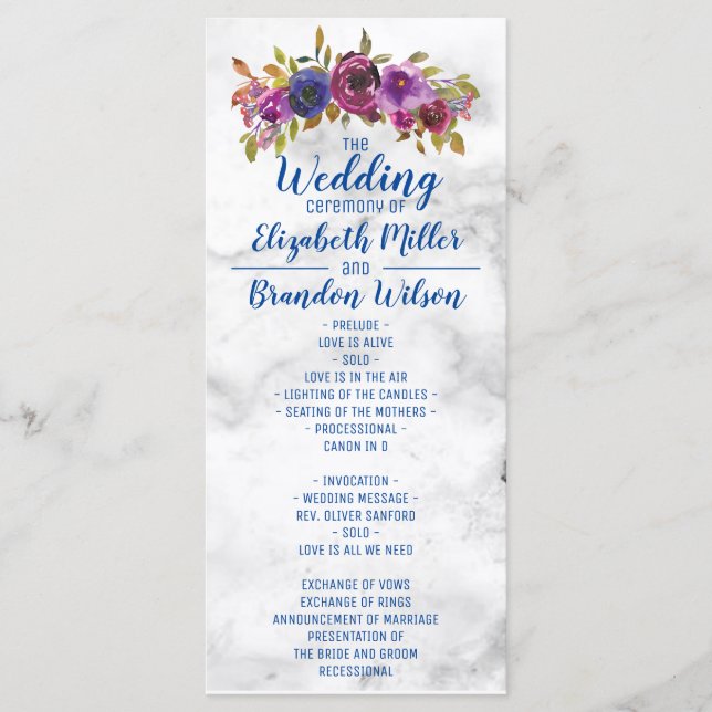 Elegante Marmorkletterhochzeit Programm (Vorderseite)