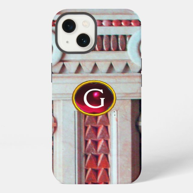 ELEGANTE MARMORSÄULE, ROSA ROTER EDELMETALL-MONOGR iPhone HÜLLE (Rückseite)