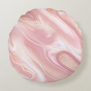 Elegante Marmorstruktur. Rose Gold Flüssigkeit glä Rundes Kissen