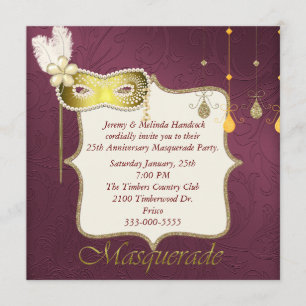Elegante Maroon- und Gold-Maskenparty-Einladung Einladung