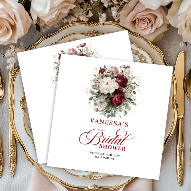 Elegante Marsala Florale Brautschauer Servietten (Elegant Marsala Floral Bridal Shower Napkins)