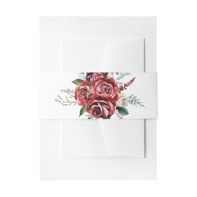 Elegante Marsala Rote Rose Rustic Wedding Einladun Einladungsbanderole (Vorderseite Beispiel)